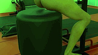 muscular sexy gym instructor drills herself with a dildo at the gym, damn