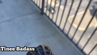 public balcony rimjob before tinee badass gets pounded by big black cock