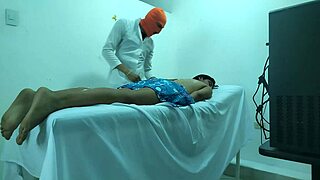 Change of plans: doctor gives massage to beautiful brunette patient