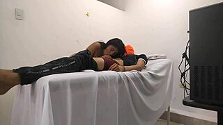 Change of plans: doctor gives massage to beautiful brunette patient