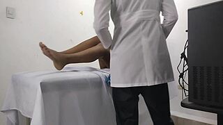 Change of plans: doctor gives massage to beautiful brunette patient