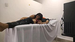 Change of plans: doctor gives massage to beautiful brunette patient