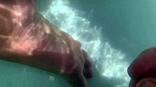 Descriptive Underwater Creampie with Dildo in Shaved Babe's Pussy Close Up