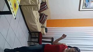 Sexy transsexual in lingerie licks outdoors intensely.