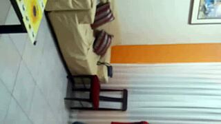 Sexy transsexual in lingerie licks outdoors intensely.