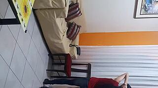 Sexy transsexual in lingerie licks outdoors intensely.