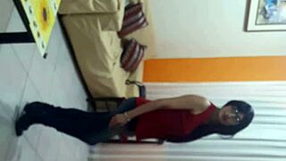 Sexy transsexual in lingerie licks outdoors intensely.