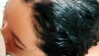 helping the maid's daughter with morning milk in public outdoor