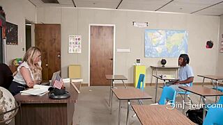 Late for class, Lolly Dames takes Mighty Dee in her first anal.