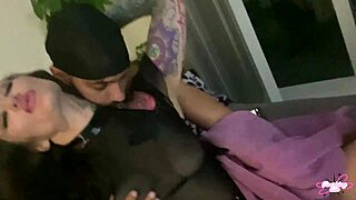 Moaning slut slides panties aside backstage