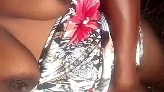 Black amateur talks dirty while showing small tits and pussy in homemade video