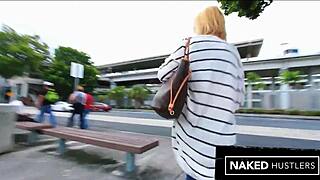 Amateur blonde sucks big black cocks passionately