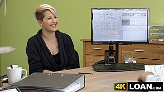 busty short-haired babe, how do you bounce on loan agent’s dick so wild?