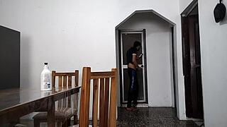 Twisted Stepfather Jerks Off Watching Her in Bathroom Scene