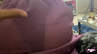 Moaning slut slides panties aside backstage