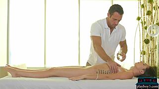 petite teen marley brinx got a hot massage from stud johnny castle, licking his big cock and getting fucked