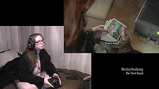 Naked BBW Plays Last of Us 2 with Glasses and Tattoo