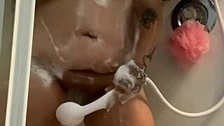 Some wet shower play with bathing and tattoos