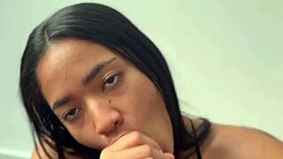 Amateur couple Nysdel in POV deepthroat session with stepdad's huge BBC, featuring face fucking and cock sucking. Intense ass play included.