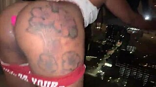 stepbro fucks atl ebony big ass against glass, dirty talk