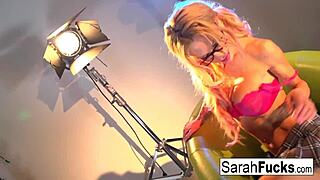 Busty babe Sarah DRESSES UP and MASTURBATES in her solo scene