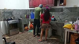 Perverted neighbor strips and shakes huge ass in uniform