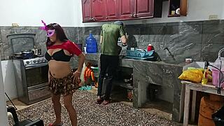 Perverted neighbor strips and shakes huge ass in uniform