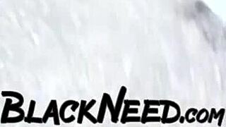 rough deepthroat and anal with monster cock on busty ebony milf in interracial sex.