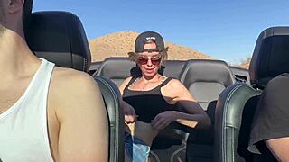 Bent over the car in the desert getting fucked by two guys in public