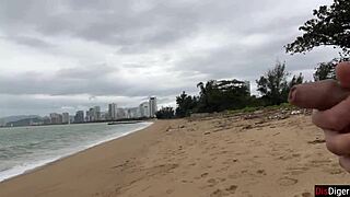 i asked the babe if i could cum on her tits while flashing my cock on the beach