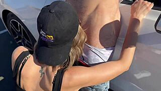 Bent over the car in the desert getting fucked by two guys in public