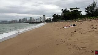 i asked the babe if i could cum on her tits while flashing my cock on the beach