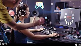 gamer girl gets banged after time freeze - lol match turns to pussy creampie and cum in mouth lobby, huh?