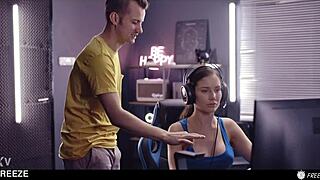 gamer girl gets banged after time freeze - lol match turns to pussy creampie and cum in mouth lobby, huh?