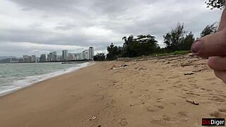 i asked the babe if i could cum on her tits while flashing my cock on the beach