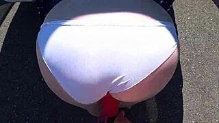 Strap-on girlfriend slams fat booty milf hard on roadside outdoors