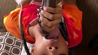 deep throat sucking big black cock, ebony blowjob on monster cock in black scene