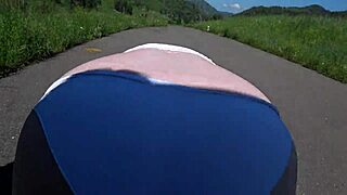 Strap-on girlfriend slams fat booty milf hard on roadside outdoors