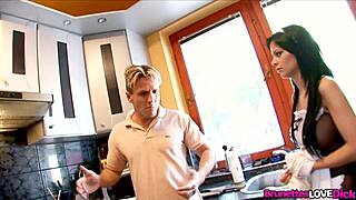 Sexy Brunette Maid Black Angelika Drains Her Boss Intriguingly