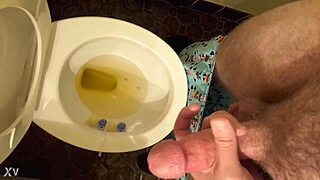 He strokes his monster cock during masturbation, feeling horny with his big dick