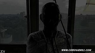 Feeling the tight bondage in my 1mm rubber mask outdoors