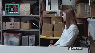 cute redhead thief gets drilled hard by mall security after getting caught on hidden cam