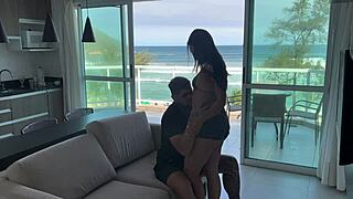 arrived from the beach horny and came hard on the bad boy's dick