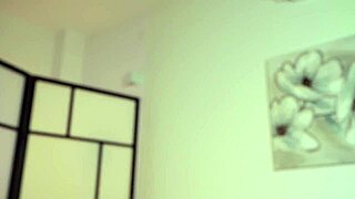 A cute blonde college student does dirty things in her room.