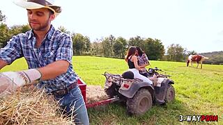 damn, 2 hot babes gettin’ fucked outside by ranch boy