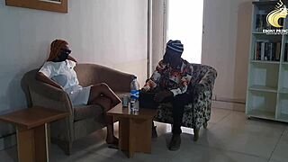 Ebony nurse says, 'I'll fuck you for that promotion.'