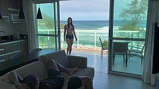 arrived from the beach horny and came hard on the bad boy's dick