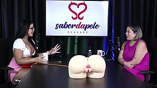 Luciana Kai showcases realistic sex dolls in sheer red lingerie at the sex shop