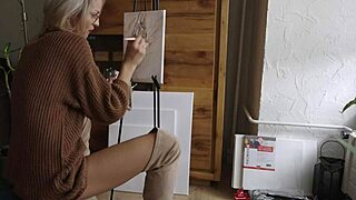 Feeling the beauty while painting her pussy flower