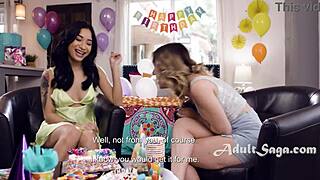 Birthday girl avery black chanel camryn enjoys special licking treat